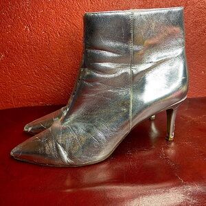 Silver Leather Halogen Heel Ankle Boots Size 10.5